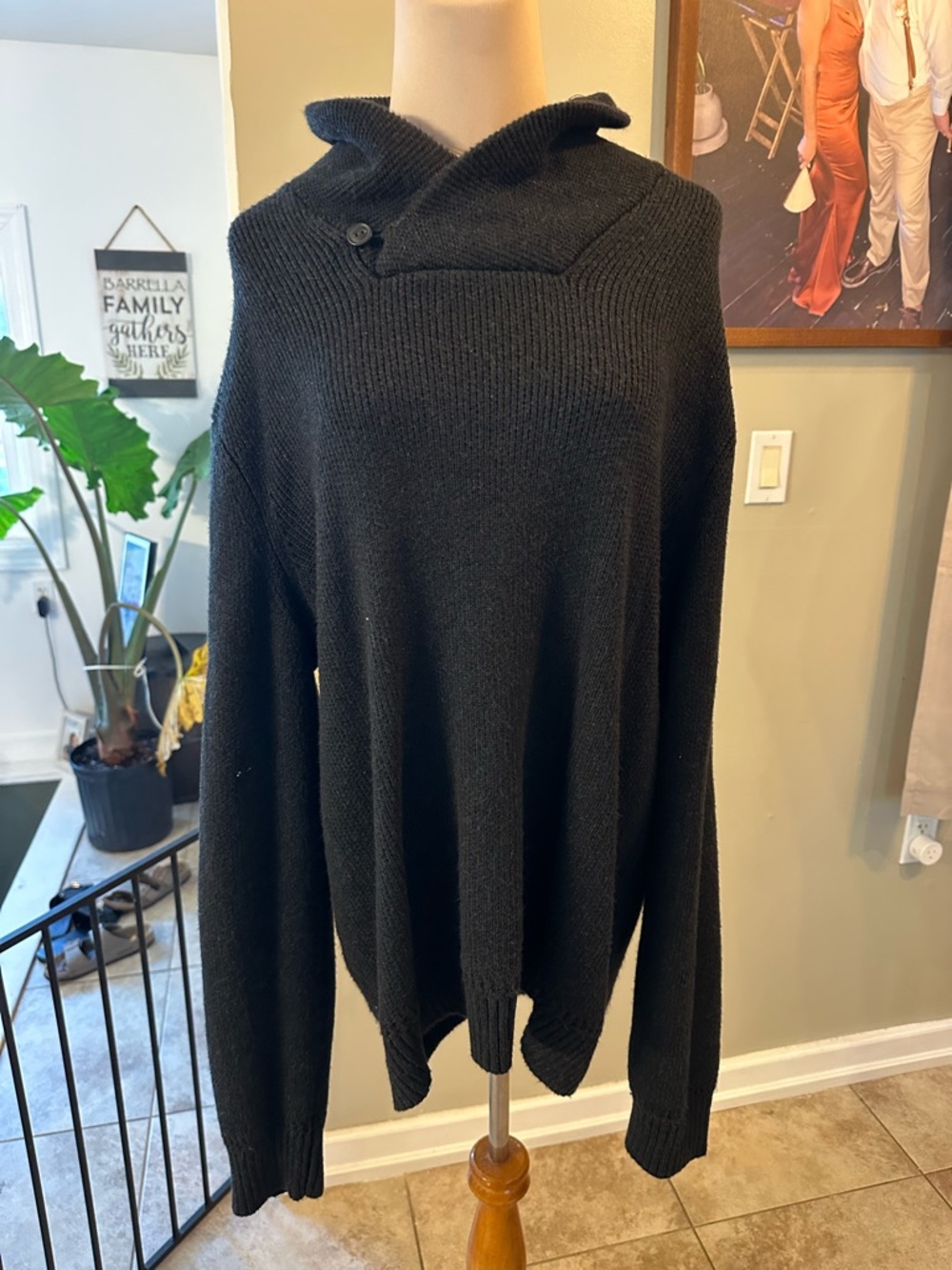 Black men’s  Button-Neck Knit Sweater